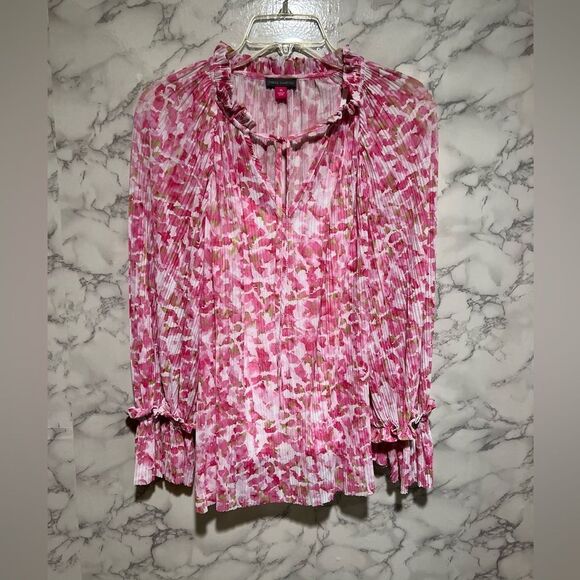 Vince Camuto Pleated Mesh Peasant Blouse - Picture 3 of 12